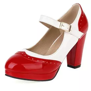 Модные милые туфли на высоком каблуке, туфли Мэри Джейн, женские туфли с лоскутным узором, лакированные туфли на каблуке для офиса, свадьбы, большого размера 48 34 чёрный