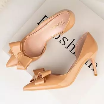 Модные милые туфли на высоком каблуке женские туфли на тонком каблуке высокие каблуки изящные и тонкие банты сбоку полые одинарные туфли 34 зелёный