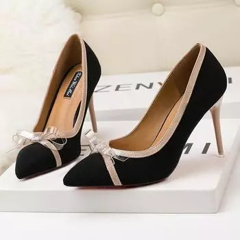 Модные милые женские туфли на тонком каблуке с высоким каблуком, легкие заостренные носки, замшевые туфли с бантом, высокие каблуки 34 жёлтый