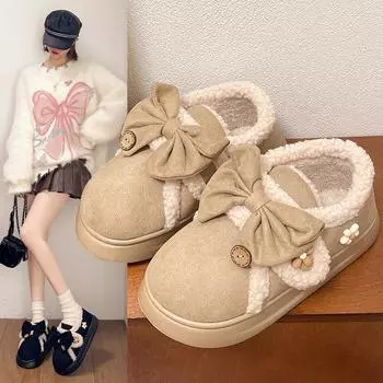 Модные милые зимние ботинки для женщин на зиму, водонепроницаемые, толстые, теплые, хлопковые ботинки, короткие ботинки, домашняя обувь, домашние тапочки 36-37 бежевый