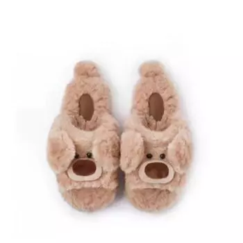 Модные милые зимние женские плюшевые тапочки с мохнатой свиньей, мягкие, на каблуке и платформе, меховые, теплые, удобные, пушистые, женские, домашние, уютные тапочки 35 белый