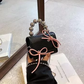 Модные мини-сумки через плечо из искусственной кожи с клапаном, новые женские нежные ручки с бусинами, клатч для вечеринок, симпатичные женские квадратные сумки с цепочками