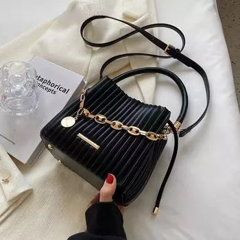 Модные мини-сумки через плечо из искусственной кожи со складками для женщин, весенняя сумка 2024 года и кошельки, сумка-мешок с короткой ручкой чёрный
