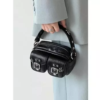 Модные мини-сумки для женщин в стиле панк-мото E Girls Crossbody сумки через плечо Individuality High Street PU Bolso Mujer чёрный