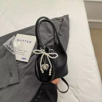 Модные мини-сумки-ведра из искусственной кожи для женщин, корейские простые сумки на одно плечо с жемчугом, модные женские милые сумки