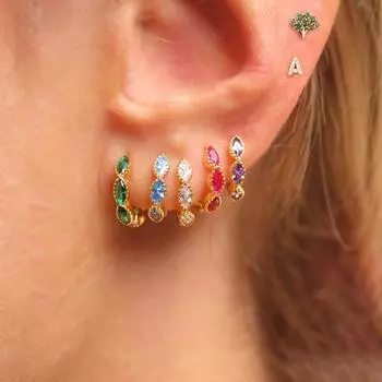 Модные многоцветные CZ циркон маленькие серьги-кольца для женщин медная геометрия круглая пряжка для пирсинга ювелирные изделия популярные