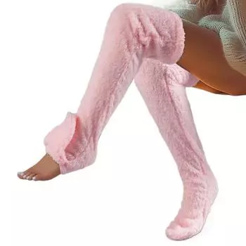 Модные многоцветные носки SyfIyno для дома, сапоги, пушистые высокие носки, плюшевые леггинсы, тапочки выше колена, мохнатые чулки 34 серый