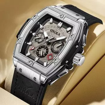 Модные многофункциональные механические мужские часы в форме бочки, водонепроницаемые светящиеся мужские часы