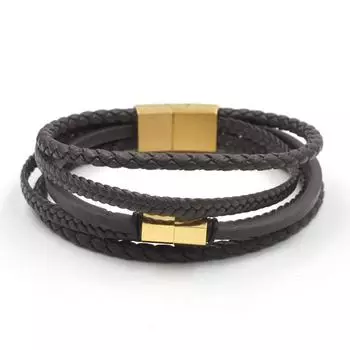 Модные многослойные комбинированные аксессуары ручной работы из нержавеющей стали, мужские кожаные браслеты, оптовая продажа мужских украшений 21cm