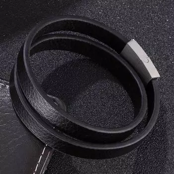 Модные многослойные кожаные мужские украшения с серебряной металлической застежкой, простой кожаный браслет-веревка для мужчин, подарки BB1061 165mm чёрный