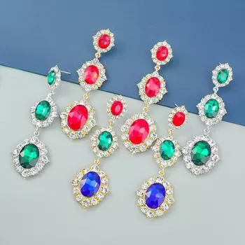 «Модные многослойные овальные серьги из сплава с бриллиантами для женщин — европейский и американский стиль» красный