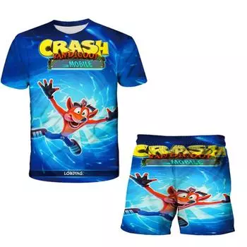 Модные мобильные футболки Ccrash Bandicoot, комплекты одежды для маленьких мальчиков и девочек, комплект детской одежды, детский спортивный свитер, штаны, костюмы из 2 предметов 160