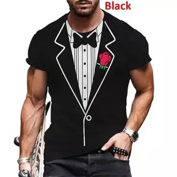 Модные модели Летний костюм с принтом банта Мужская футболка Фрак Галстук Мода Короткий рукав Круглый вырез Плюс Размер Удобный S