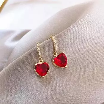 Модные модные белые красные серьги со стразами, темпераментные серьги в форме сердца для женщин, ювелирные изделия для свадебной вечеринки