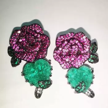 Модные модные блестящие серьги-гвоздики с розой и камелией в форме сердца для женщин, женские висячие серьги, модные ювелирные аксессуары