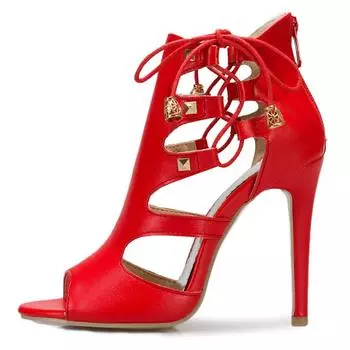 Модные модные босоножки для женщин, летняя обувь, сексуальные вырезы, высокие каблуки, ботильоны, шнуровка, танцевальная обувь для вечеринок, женские, большой размер 45 47 34 чёрный