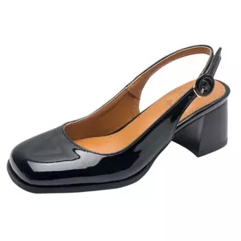 Модные модные босоножки с открытой пяткой, женские туфли на блочном каблуке с закрытым носком, офисные туфли для вечеринок и офиса, элегантные женские туфли на коротком каблуке серебристого цвета 34 чёрный