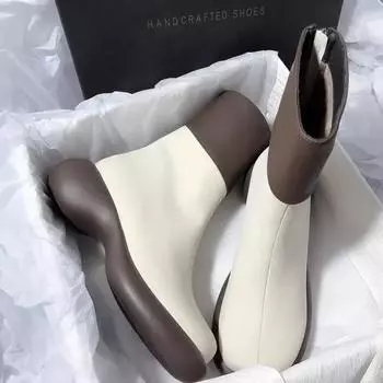 Модные модные ботильоны смешанного цвета для женщин, осень-зима, толстые каблуки, ботильоны для женщин, искусственная кожа, длинные, Botas Mujer 202 35 темно-коричневого