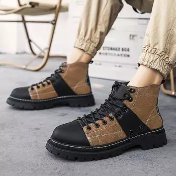 Модные модные ботинки для активного отдыха, смешанные цвета, ботильоны для мужчин 2024, повседневные высококачественные ботинки джентльмена с толстой подошвой, мужские мотоциклетные ботинки 38 коричневый