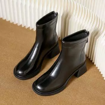Модные модные ботинки для женщин в британском стиле, зимние теплые плюшевые короткие ботинки из искусственной кожи на толстом каблуке, универсальные женские ботильоны с круглым носком 34