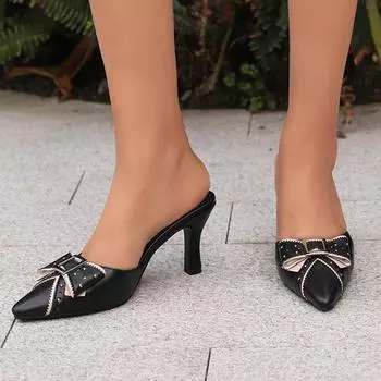 Модные модные летние тапочки мюли обувь женская на открытом воздухе сексуальные высокие каблуки слайды белые розовые черные сандалии праздничная обувь женская обувь 35 чёрный