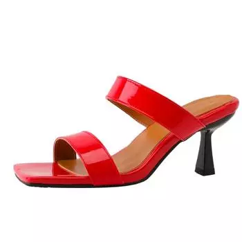 Модные модные летние тапочки мюли туфли женские на открытом воздухе сексуальные высокие каблуки слайды зеленые красные черные сандалии туфли для вечеринок женские шлепанцы 34 чёрный