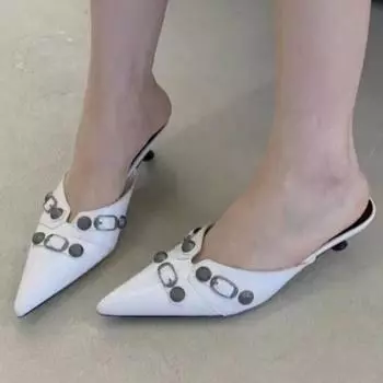 Модные модные летние тапочки мюли туфли женские на открытом воздухе закрытый носок сексуальные высокие каблуки шлепанцы белые розовые черные сандалии вечерние туфли женские 34 чёрный