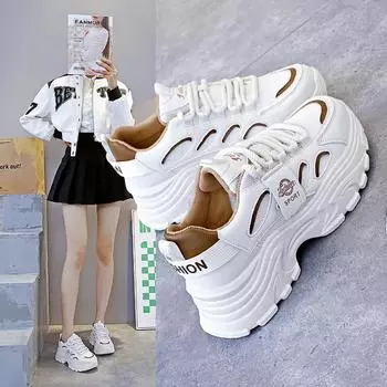 Модные модные массивные кроссовки для женщин на платформе с сеткой, повседневные туфли для папы, на шнуровке, удобные для ходьбы, на танкетке, для спорта, работы, тенниса 35 чёрный