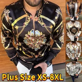 Модные модные мужские рубашки, повседневные рубашки, топы с длинными рукавами с ретро-принтом, мужской кардиган для выпускного вечера S чёрный