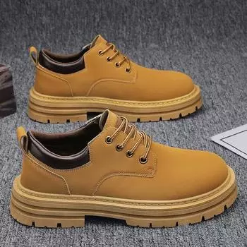 Модные модные низкие ботинки для мужчин, повседневная рабочая обувь для улицы, дизайн на шнуровке, желтый цвет 39 хаки