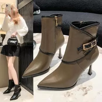 Модные модные осенние короткие женские ботильоны модные женские элегантные туфли-лодочки с заостренным носком и боковой молнией на высоком каблуке короткие сапоги 34 чёрный