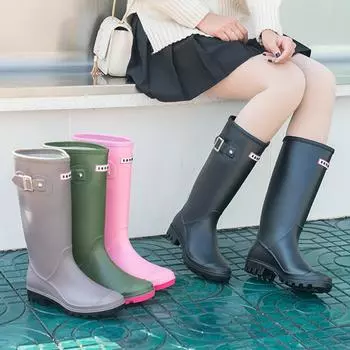 Модные модные резиновые сапоги женские высокие сапоги для воды с пряжкой и длинными трубками высококачественная водонепроницаемая обувь женские резиновые сапоги из ПВХ 2024 36 коричневый