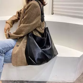 Модные модные сумки-тоуты из искусственной кожи, простая мягкая поверхность, большая вместимость, женская сумка, повседневная универсальная женская сумка на одно плечо (30cm<Max Length<50cm)