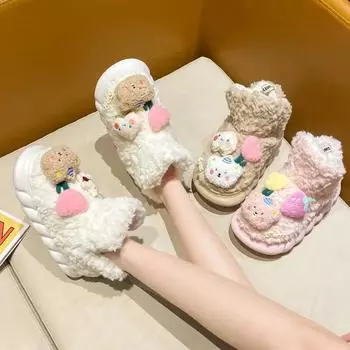 Модные модные толстые меховые милые маленькие зимние сапоги Strawberry для женщин осень и зима 2024 г. Новые плюшевые и толстые сапоги 36-37 розовый