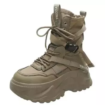 Модные модные женские толстые мотоциклетные ботинки на платформе, белые туфли на шнуровке с толстой подошвой, женские осенне-зимние ботильоны Botas De Mujer 34 чёрный