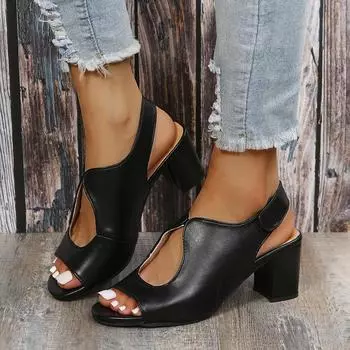 Модные модные женские туфли, летние дышащие винтажные босоножки с открытым носком на среднем каблуке, повседневные пляжные туфли-лодочки, нескользящие женские сандалии 36 чёрный