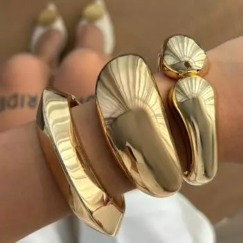 Модные модные золотые глянцевые двойные капли воды тяжелые браслеты овальный металлический браслет-манжета браслет для женщин мужчин панк винтажные геометрические украшения