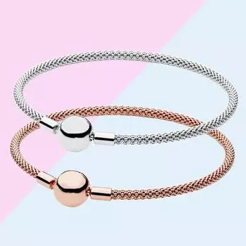 Модные моменты сетчатый браслет с застежкой-шариком из стерлингового серебра 925 пробы с покрытием из розового золота, элегантные и очаровательные роскошные ювелирные изделия на день рождения 21