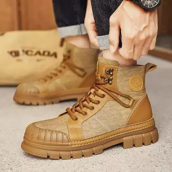 Модные мотокроссовые ботинки для мужчин зимние ботинки на шнуровке мужские кожаные высокие ботинки для активного отдыха мужские плюшевые зимние ботинки 39