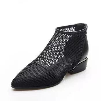 Модные мягкие кожаные женские босоножки на среднем каблуке, дышащие, удобные, повседневные женские сандалии, с острым носком, женские сандалии 5 чёрный