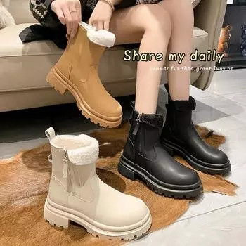 Модные мягкие плюшевые зимние ботинки для женщин, новые зимние плюшевые и толстые утепленные хлопковые ботинки с толстой подошвой для похудения женской обуви 35 хаки