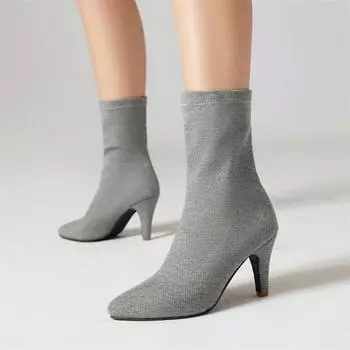 Модные мягкие тонкие эластичные носки, женские модные розово-зеленые женские ботильоны на каблуке, осенне-весенние туфли с острым носком, большой размер 45 34 чёрный