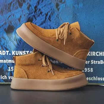 Модные мягкие замшевые кожаные мужские базовые ботинки, роскошные брендовые ботильоны, винтажная базовая мужская обувь для отдыха и прогулок, высококачественная деловая обувь 38 бежевый