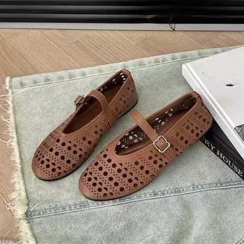 Модные мягкие женские балетки с вырезом, летние и осенние, туфли Мэри Джейн для ходьбы, повседневные туфли с круглым носком для девочек 36