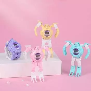 Модные мультяшные креативные часы для мальчиков и девочек, детский подарок, деформационные часы-робот, игрушки для детей жёлтый