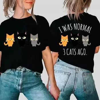 Модные мультяшные топы аниме женская футболка I Was Normal 3 Cats Ago женская одежда Harajuku футболки с коротким рукавом свободные уличные L