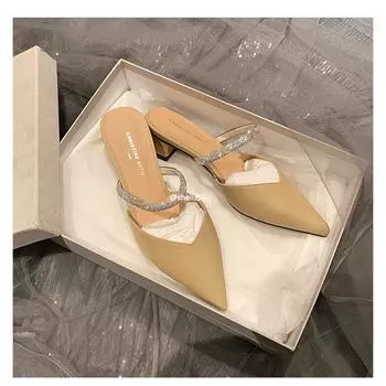 Модные мюли со стразами, сексуальные сандалии с острым носком, женская модная обувь Baotou, повседневная обувь, новые летние женские сандалии 2024 года 34 белый