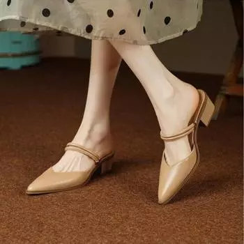 Модные мюли женские тапочки женские повседневные шлепанцы на низком каблуке сандалии женская обувь садовые пляжные сандалии домашние тапочки 35-42 35 бежевый