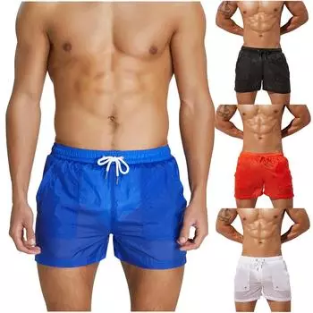 Модные мужские эластичные пояса с большим карманом, тонкие и легкие быстросохнущие пляжные брюки, брюки для серфинга L чёрный