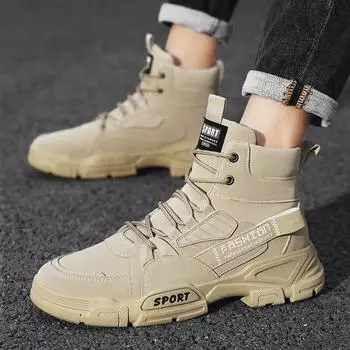 Модные мужские элегантные рабочие ботинки для активного отдыха Модные мужские кожаные ботинки Повседневные высокие защитные ботинки со шнуровкой Мужские ботинки для пустыни 39 чёрный